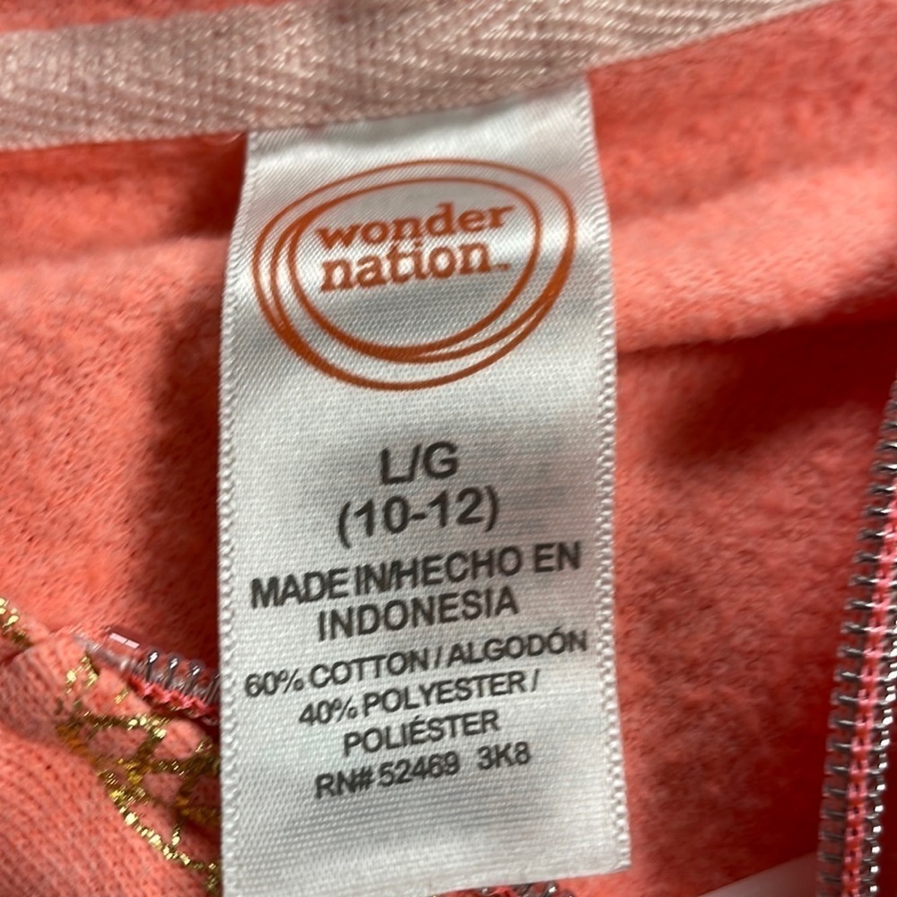 ❤️ Super Cute WONDER NATION Apricot color with gold Zip Up Hoodie, L 10-12❤️ - Picture 2 of 7